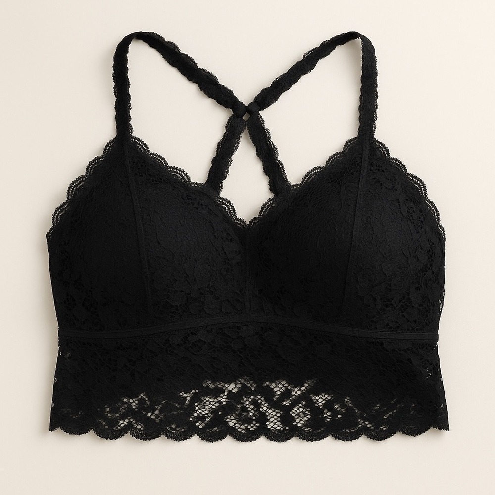 Judy K Lace Bralette Criss‎ Cross Back Lined Black Lingerie Top XL